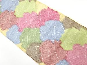 手織り紬　抽象花模様織り出し　名古屋帯